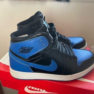 Nike Air Jordan 1 Mid Men's Black and Blue Sneakers